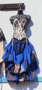 tan black lace on blue